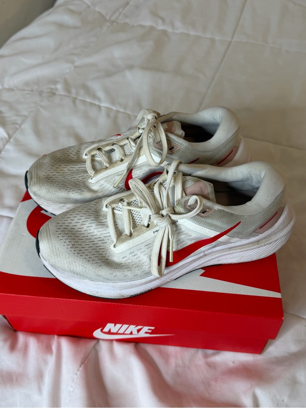 Nike Cream and Red Athletic Sneakers